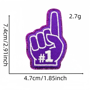 Purple embroidered number one gesture patch with glitter border for clothing DIY