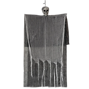 Halloween hanging ghost decoration with skull and grey gauze for haunted house party props