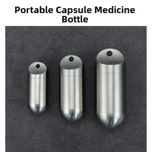 Three sizes of portable titanium alloy capsule containers for emergency medicine storage