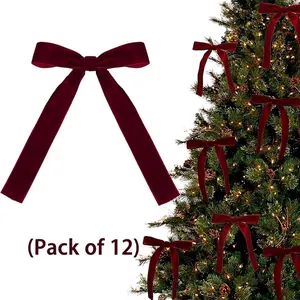 Christmas Velvet Ribbon Bows For Christmas Tree Decoration Wine Red Ribbon Bow Christmas Ornament For Holiday Home Party Decor