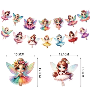 Detailed fairy party banner dimensions showing 15.5cm fairy cutout decorations
