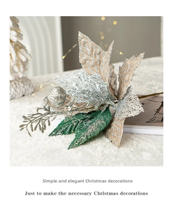Silver glitter hollowed leaves and burlap petals for festive Christmas tree decor