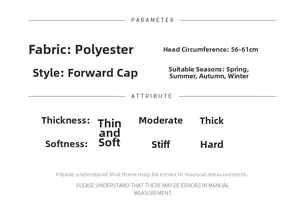 Detailed size chart for polyester ivy cap showing 56-61cm head circumference specs