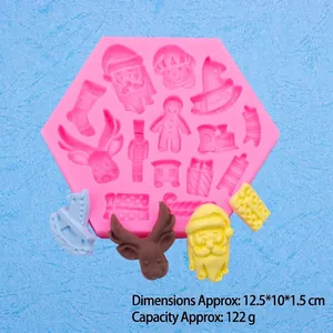 Molde de silicona rosa de Navidad con renos y Papá Noel para repostería casera