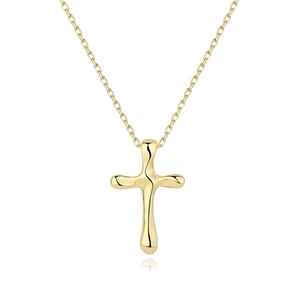 S925 sterling silver gold necklace with an irregular lava texture cross pendant