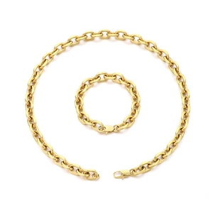 Parure de bijoux hip hop collier et bracelet chaîne en O en acier inoxydable plaqué or