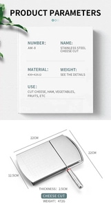 Detailed size specifications for the stainless steel cheese slicer with AM-8 model info