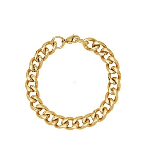 Polished 18k gold plated stainless steel Cuban link bracelet with lobster clasp closure