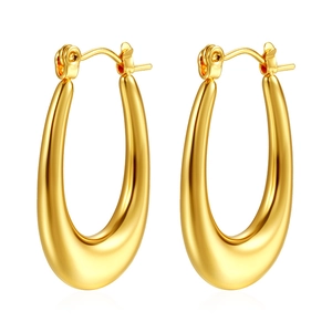 Boucles d'oreilles créoles ovales en acier inoxydable doré 18 carats au design épuré en U