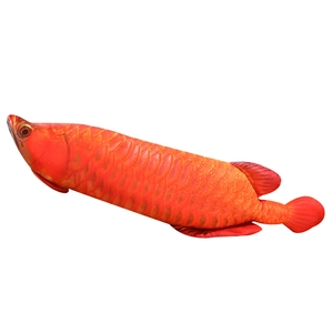 Realistic orange golden arowana fish plush pillow with detailed 3D fish scale texture