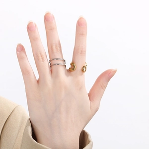 Creative mixed metal pin style rings in silver and gold layers for a minimalist look