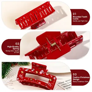 Christmas hair claw clip with reindeer snowman prints and durable metal spring