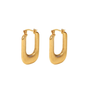 Elegant gold rectangle U-shaped hoop earrings with vintage radial textured finish