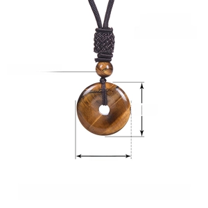 Vintage natural tiger eye stone donut pendant necklace with 8mm beads and 26-inch chain