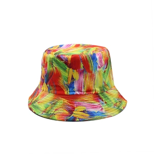 Double-sided reversible sun hat with colorful 3D abstract oil painting tie-dye print