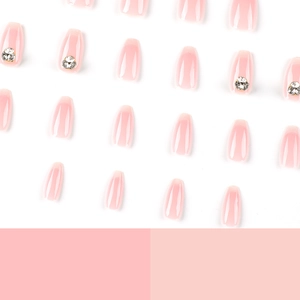 Pink gradient ballerina fake nails with sparkling rhinestones and glossy jelly finish