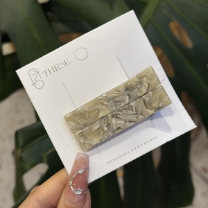 Set of two rectangular marble texture hair clips with elegant cream acetate finish