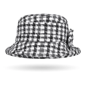 Cappello a Secchiello Vintage a Quadri da Donna Autunno Inverno Caldo in Poliestere Cappello a Bacino Pieghevole Con Fiocco Retrò Letterario