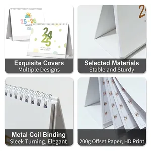 Minimalist 2024-2026 desk calendar with metal dual-coil binding and sturdy base
