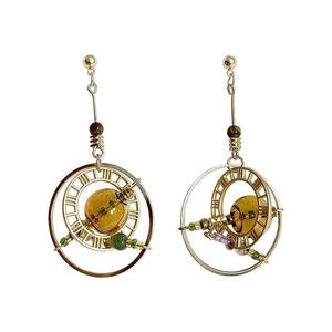 Vintage goldene hohle runde Tropfenohrringe mit Bernsteinperlen und bunten Kristallen im Luxusstil