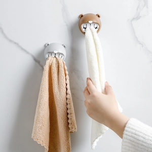 Cute Bear Shape Towel Holder Wall Mounted Self Adhesive PVC Silicone Punch Free Towel Plug For Kitchen Bathroom