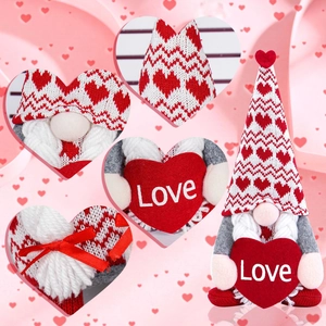 Detail shots of Valentine Gnome showing knitted hat textures and embroidered Love heart