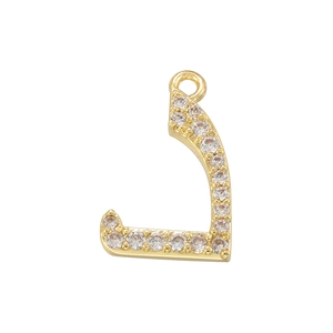 Detailed close-up of a gold-plated letter L pendant with sparkling cubic zirconia inlay