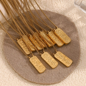 Angel Number Tarot Card Pendant Necklace Vintage 18K Gold Plated Stainless Steel Rectangle Charm Jewelry For Women