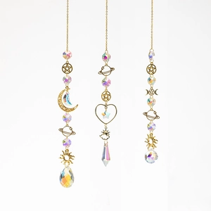 Golden suncatcher set with crystal moon and star ornaments for outdoor garden decor
