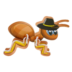 Detailed 3D cartoon ant puzzle toy with orange body and blue eyes made of cardstock