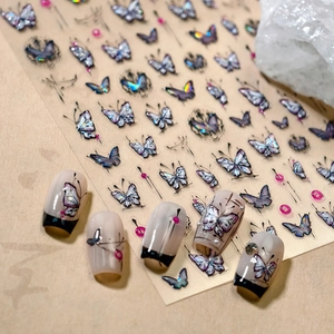 Butterfly Nail Art Stickers 3D Embossed Holographic Laser Adhesive Decals DIY Manicure Decoration For Women Girls