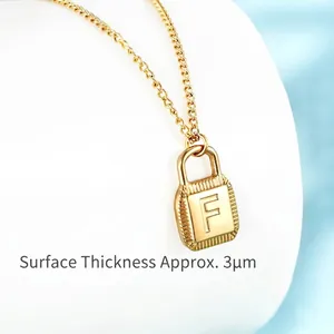 Gold titanium steel necklace featuring a letter F padlock pendant with 3μm plating