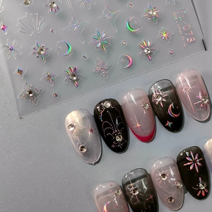 5D stereoscopic star and moon nail decals with laser holographic rhinestones TL-078