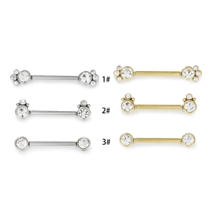 316L stainless steel nipple ring set with zircon studs in silver and gold finishes