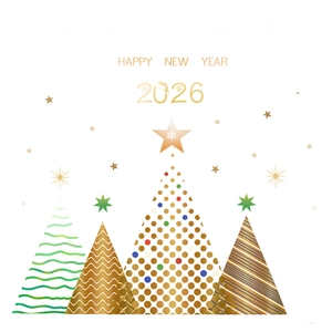 Golden and green abstract Christmas tree window stickers for 2026 New Year decoration