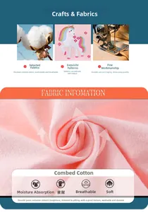 Détail du tissu en coton peigné rose avec broderie licorne et coutures de précision