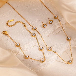 Stainless Steel Round Artificial Pearl Necklace Bracelet Earrings Minimalist High End Jewelry Elegant Fashion Accessory Women