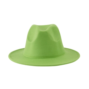 Elegant bright green wool felt fedora hat with classic crown and wide flat brim