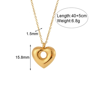 18K gold plated stainless steel heart necklace with evil eye charm, size 40+5cm
