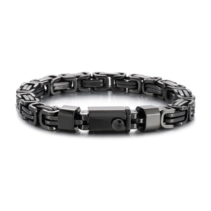 Polished black stainless steel square link chain bracelet with secure fold-over clasp