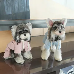 Thickened pet hoodie jumpsuit for small dogs in pink and blue colors for autumn and winter