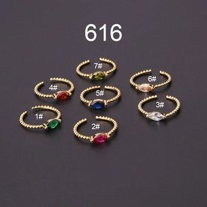 Marquise Colorful Zircon Open Ring Gold Plated Copper Beaded Adjustable Band Jewelry Fashion Finger Ornament Women