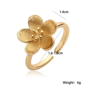 Elegant 18K gold plated flower open ring featuring a minimalist brushed metal petal design
