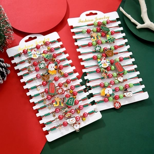 Weihnachten Geflochtenes Seil Armband Set Legierung Emaille Weihnachtsmann Baum Elch Schneemann Anhänger Rot Grün Perlen Verstellbare Charm Armbänder Für Damen Festlicher Schmuck Geschenk
