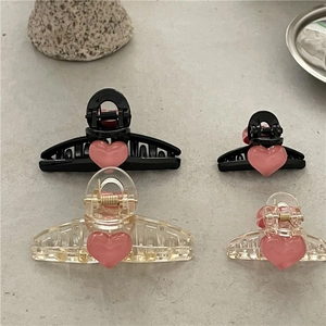 Roze hart mini haarklemmen en getextureerde plastic haarspelden in zwart en transparant