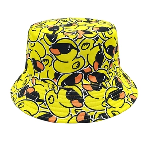 Cappello Da Pescatore Con Stampa Anatra Cartone Animato Poliestere Protezione Solare Reversibile Da Viaggio