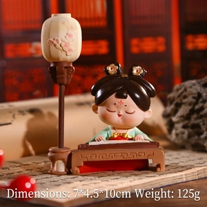 Figurine de jeune fille chinoise jouant de la cithare avec lanterne, taille 7x4.5x10cm
