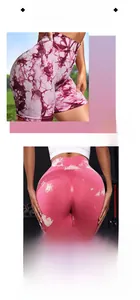 Détail du short de yoga tie-dye taille haute avec effet push-up et texture sans couture
