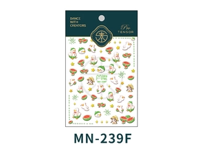 Detail shot of MN-239F 5D nail stickers with cartoon duck and watermelon patterns