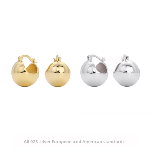 925 Sterling Silver Ball Stud Earrings For Women Minimalist French Style Simple Smooth Sphere Huggie Earrings Jewelry